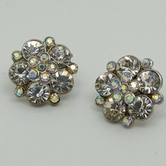 Vintage 1990s Swarovski Crystal AB Cluster Stud Earrings Silver Tone Flower NOS