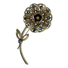 Sarah Coventry Flower Brooch AB Rhinestones Gold Tone