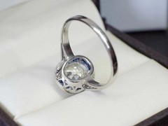 Art Deco Old Mine Lab-Created Diamond Halo Engagement 14K White Gold Finish Ring
