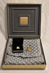Avon 100 Year Anniversary 1986 Lot: Gold Jewelry Box, Rose Keychain, Brooch, Pin