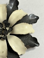 Vintage Large Enamel Black And White Flower Brooch Pin