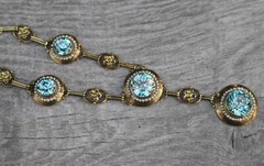 Antique Edwardian 14K Gold Round Vivid Blue Zircons with Seed Pearls Necklace