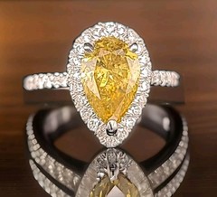 14k Yellow Gold Engagement Ring 1.91CT. Natural Pear cut Yellow Diamond GIA Cert