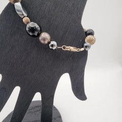 VTG 925 Silver Mixed Bead Hematite Onyx Bracelet 6.75″ Black Boho GUC