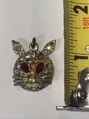 Vintage Rabbit Bunny Face Pendant AB Rhinestones Gold Tone Missing Stone