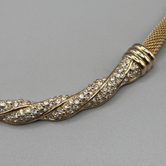 Vintage Swarovski Gold Tone Pavé Crystal Twist Mesh Necklace 18″ Signed