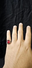 Art Deco Antique Red Agate Ring – Silver Plated Ring Size – sizeable