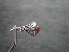 United States Army Ring with Red Stone Vintage Sterling Silver Charm Pendant 5g