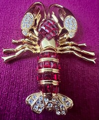 FABULOUS SIGNED NOLAN MILLER 1980s RED RUBY LOBSTER BOOCH 3” EXCELLENT CONDITION