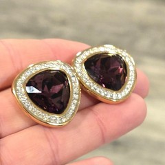 Vintage Swarovski Crystal earrings amethyst colored faceted stones clip on rare