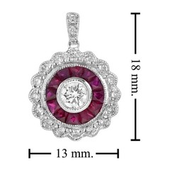 2Ct Art Deco Style Lab-Created Diamond & Ruby Wedding 14K White Gold FN Pendant