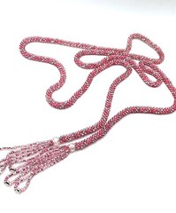 Antique Art Deco Pink Sautoir Necklace Tassel Glass Bead Flapper Iridescent