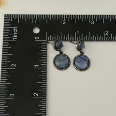 Vintage 925 Sterling Silver Blue Kyanite Diamond Halo Dangle Earrings