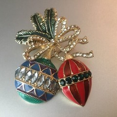 Monet Christmas Ornament & Pine Brooch Pin Enamel & Pave Rhinestones NEW in Box