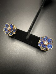 VTG Earrings BEZEL Blue Glass ~ CRYSTAL CLUSTER Pierced ~ Elegant Gift For Her