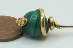 ANTIQUE VICTORIAN ENGLISH 15K GOLD MALACHITE COILED SNAKE STICKPIN C1870