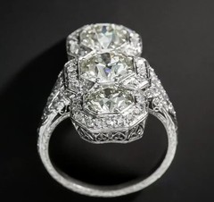 Art Deco Round Lab Created Diamond ThreeStone Wedding 14K White Gold Finish Ring