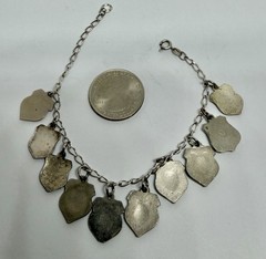 Vintage 10 Australia Tourist Historical Sites Shield Charms 925 Bracelet 7 3/4”