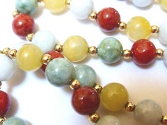 Vintage Chinese 14K Solid GOLD Multi-Color Jade 8mm Beads Necklace 28″, no clasp