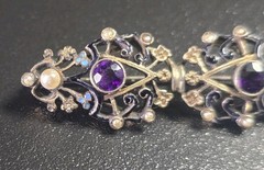 Antique Art Deco Silver Czech Glass & Seed Pearl Enamel Brooch