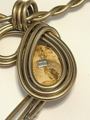 JEFF LIEB VINTAGE STONE GEMSTONE PENDANT TWIST GOLD TONE STATEMENT NECKLACE WOW!