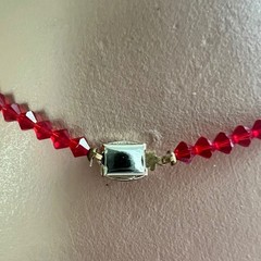 Vintage Red Faceted Glass Crystal Bead Strand Necklace 23″ Cottagecore