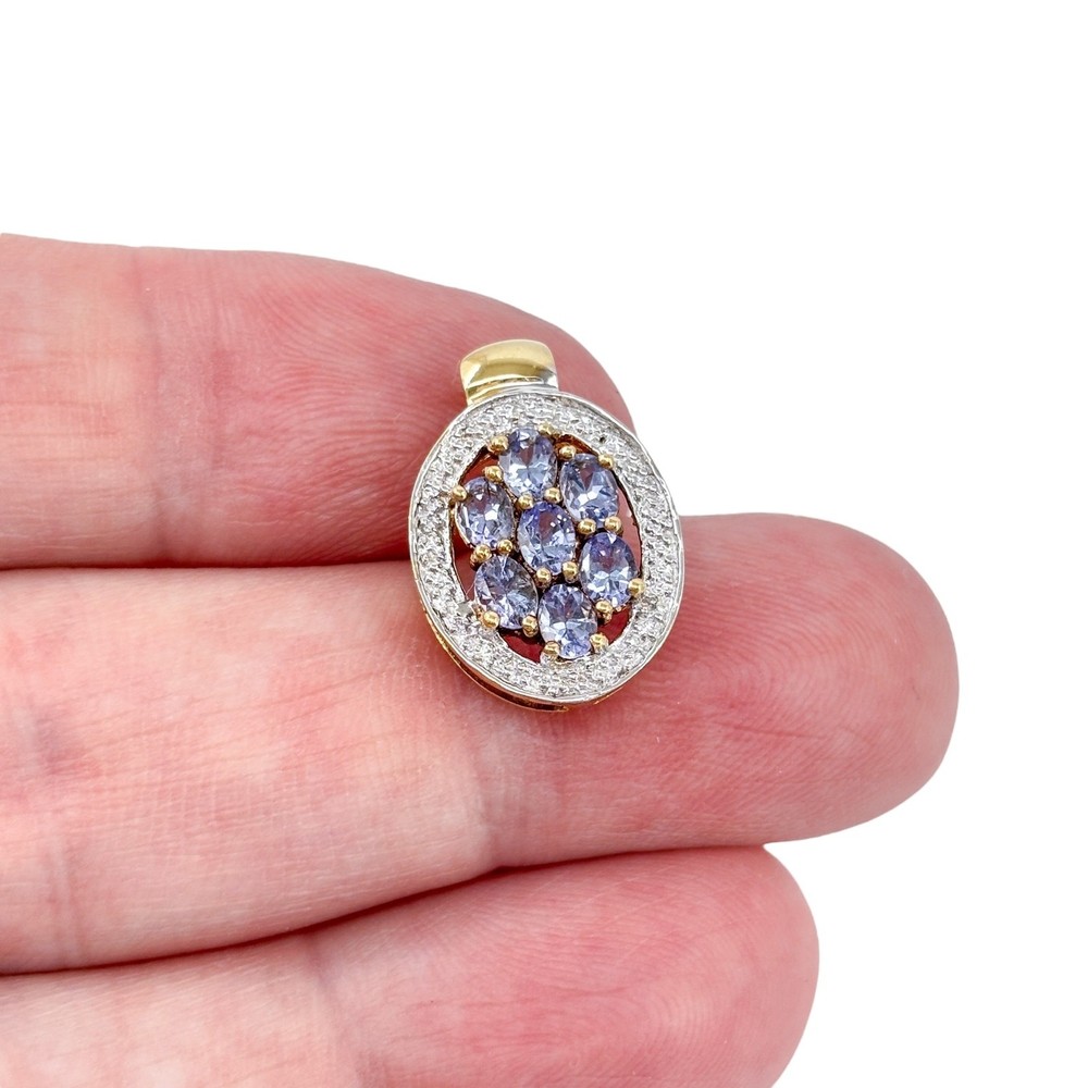 Oval Tanzanite Cluster Pendant | Diamond | Gold Tone Sterling Silver 925