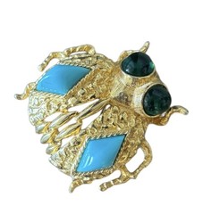 Rare Vintage C 1960’s Kenneth J lane Scarab Gold Tone & Cabochon Beetle Brooch
