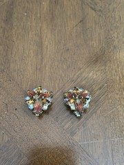 Vintage Juliana? Fall Brown Aurora Borealis Rhinestone Earrings Gold Tone Nice!