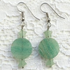 Vtg Green Chrysoprase Gemstone Celestial Dangle Pierced Earrings Moon Stars 2″