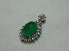 vintage faux emerald glass clear sparkling clear czs silver plated pendant