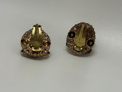 W. Germany Gold/Green Vintage 1950s Layered Filigree Brooch & Earrings Parure Se