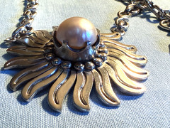 TAXCO MEXICO LPV VTG STERLING SUNFLOWER MABE PEARL BOLD STATEMENT NECKLACE 123g