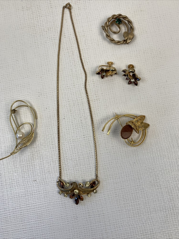 Vtg Van Dell 1/20 12K GF Necklace & Other Vintage Jewelry Pins Earrings