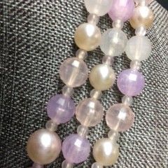 Graduated Triple Strand Necklace Lilac Purple Pearl Silver Round Faceted Vintage