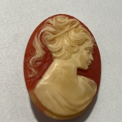Oval Cameo Lady Portrait Brooch Pin – Orange & Cream, Women’s