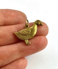 Vintage Brass Charm Duck Goose Pendant Etched Jewelry lucky ducky Charm Gift