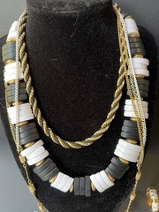 Vintage Black, White, & Gold Jewelry Lot Incl Avon, Sarah Coventry, Monet