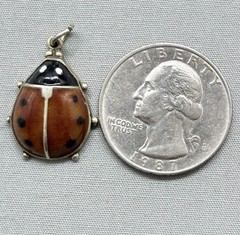 Vintage Sterling Silver Enamel Ladybug Charm Good Luck Gilt Scandinavian Style