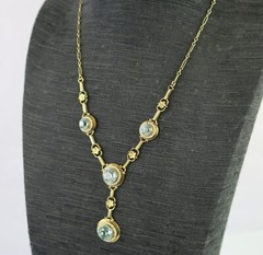 Antique Edwardian 14K Gold Round Vivid Blue Zircons with Seed Pearls Necklace