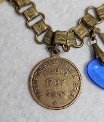 VTG United States US History Charm Bracelet Brass Enamel Bookchain Heart Charms
