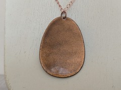 Vintage Enamel on Copper Turquoise Pendant Necklace, Mid Century Modern, 2.5″
