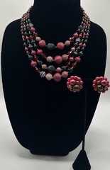 Vtg Signed Japan Beaded Necklace/clip on earring Set