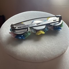 Vtg Czech Glass Flower Miriam Haskell style Brooch Multicolor *missing 2 beads
