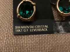 Vintage VONELLE Swarovski Green Crystal Earrings 14KT GF Leverback On Brand Card