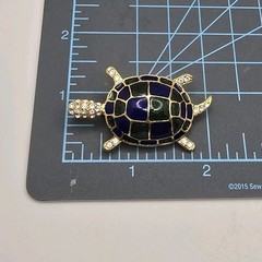 Vintage Turtle Brooch Pin Blue Green Enamel Gold Tone Clear Rhinestones