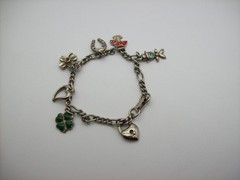 Vintage Silvertone Mix GOOD LUCK Charm Bracelet, Enamel, some made in Germany
