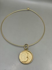 Vintage Brushed GoldTone Wire Choker Celestial Moon Stars Pendant 17” Necklace