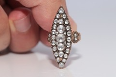 Vintage Circa 1950s 9k Gold Estate Natural Rose Cut Diamond Navette Ring