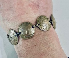 Vintage Sterling British Sixpence Coin Bracelet 1940s George VI 6.75”